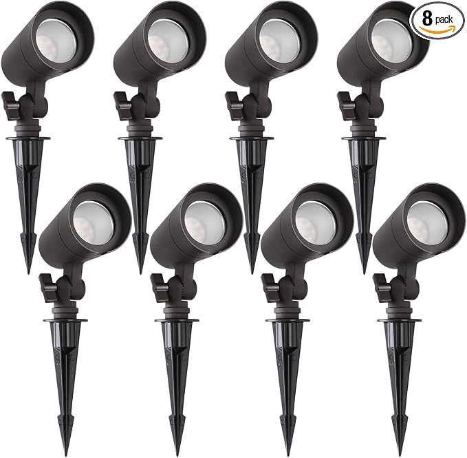 3CCT LED Landscape Lights with Connectors, 12V Low Voltage, 3000K/4000K/5000K Selectable, 3W, 200LM, Outdoor Waterproof Garden Pathway Lights Wall Tree Flag Spotlights with Spike Stand, 8 Pack