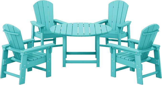Costaelm Paradise Kids 5-Piece HDPE Outdoor Patio Round Dining Table and Chairs Set, Turquoise