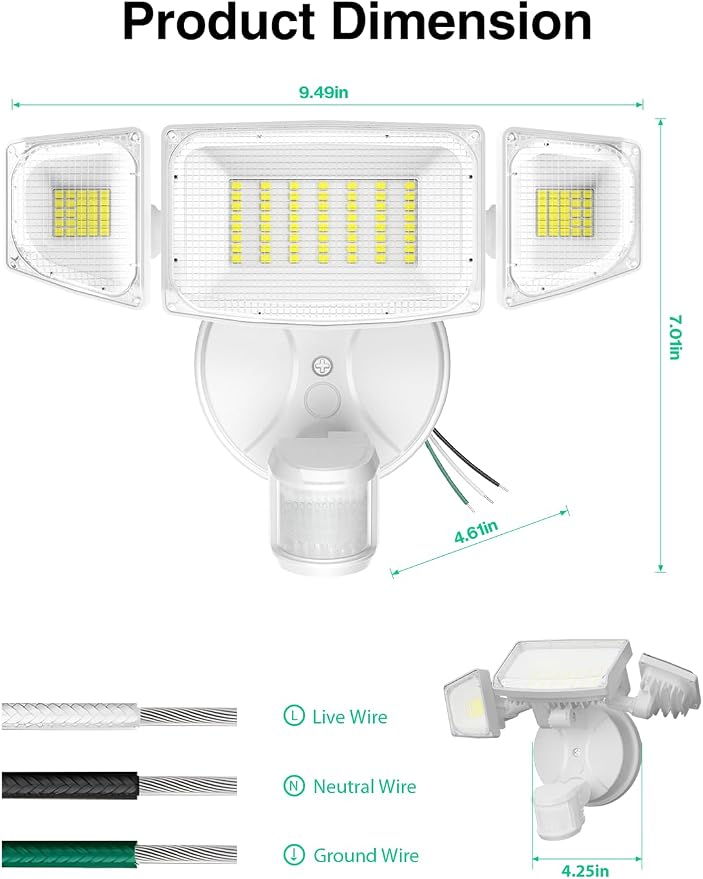 iMaihom 50W Motion Sensor Outdoor Lights, 5000LM Hardwired Motion Sensor Flood Light, Dusk to Dawn Outdoor Lighting, 6500K LED Security Light, IP65 Waterproof Motion Detector Lights for Outside, White