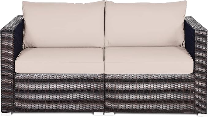COSTWAY 2PCS Patio Rattan Corner Sofa Sectional Furniture Conversation Set