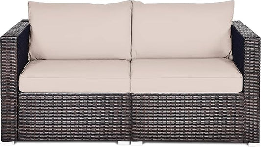 COSTWAY 2PCS Patio Rattan Corner Sofa Sectional Furniture Conversation Set