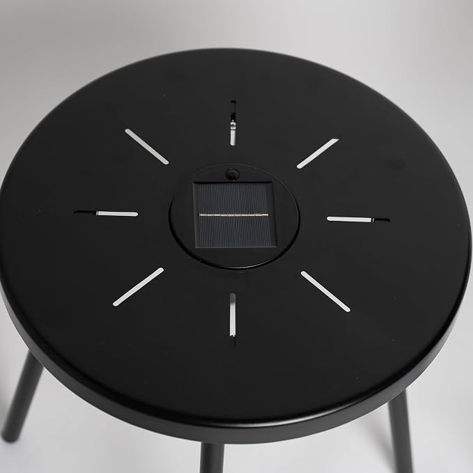 Solar Nesting Side Table Set of 2, Modern Black Metal Wire Round End Tables with Dusk to Dawn LED Light & On/Off Switch, Industrial Accent Tables for Patio, Balcony, Living Room, Garden (Solar 1)
