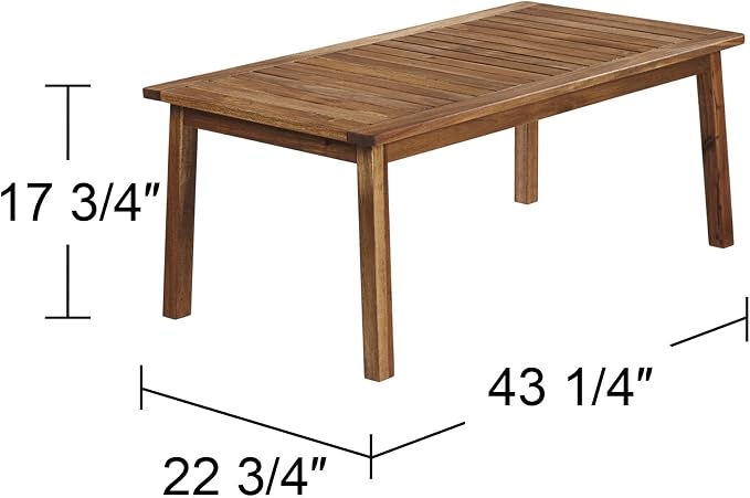 Teal Island Designs Perry Farmhouse Rustic Acacia Wood Rectangular Outdoor Coffee Table 43 1/4" x 22 3/4" Brown Slat Tabletop for Cottage Core Spaces Patio House Balcony