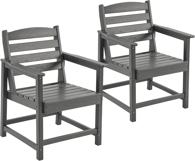 Furnimart Outdoor Dining Chairs Set of 2, Extra-Thick HDPE All-Weather Patio Armchairs with Wide Seat, Outdoor Furniture for Backyard, Garden, Lawn & Poolside, Grey