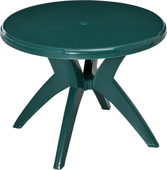 Penau 36.25 Inchs Dia Round Plastic Patio Table with Umbrella Hole, Outdoor Bistro Dining Table for Bar Garden Backyard Poolside Yard, 36.25 x 28.25 Inchs, Green