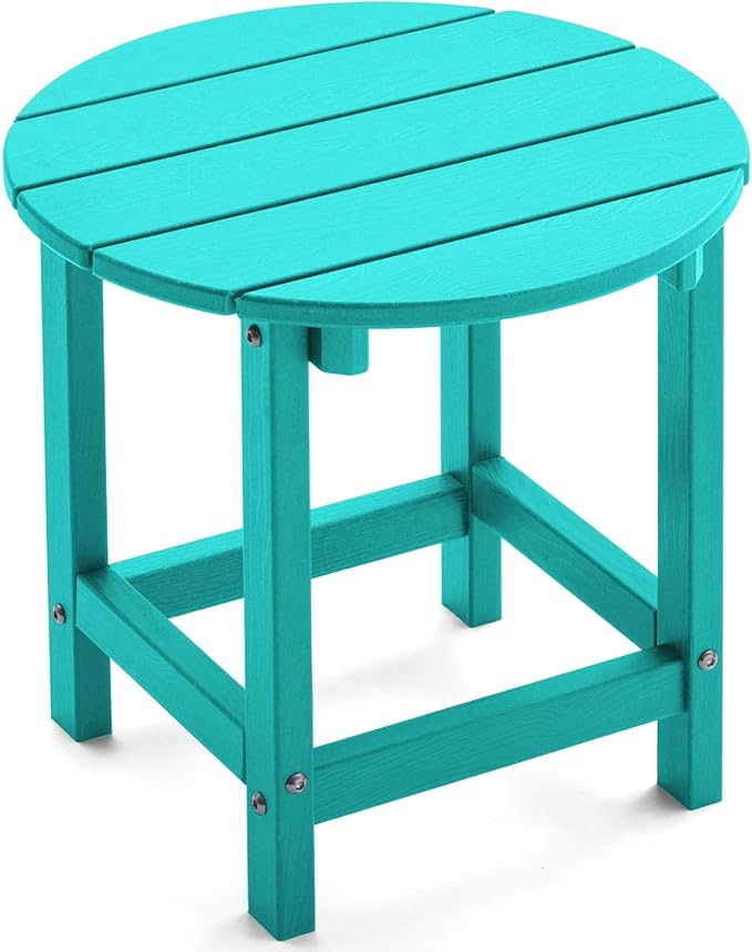 Outdoor Side Table, Adirondack Round 17" Patio Table, Easy Maintenance & Weather Resistant, HDPE End Table for Backyard, Pool, Patio, Porch, Tuoquise
