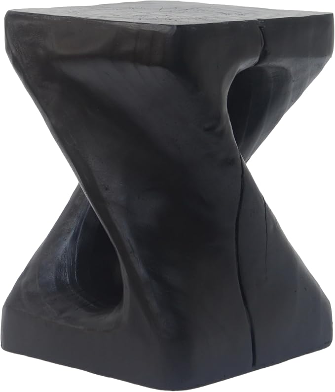 Faux Concrete Side Table Outdoor Faux Stone End Table, Round Outdoor Accent Tables, Garden Stool Plant Stand for Porch, Backyard, 11.75" x 11.75" x 16", Black