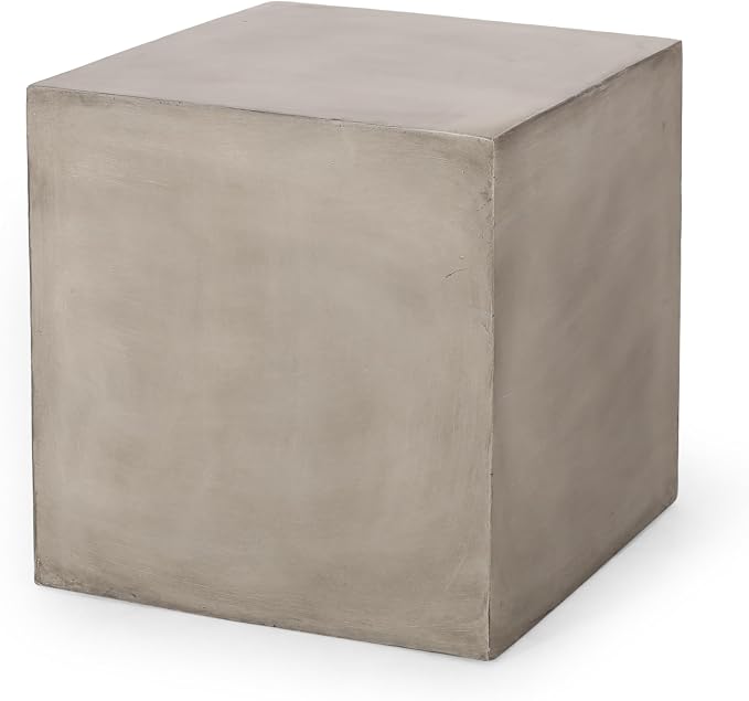 Outdoor Side Table Faux Marble End Table Faux Stone Travertine Small Coffee Table for Indoor Outdoor, Garden Stool Plant Stand for Porch, Backyard Patio 22" Square Grey