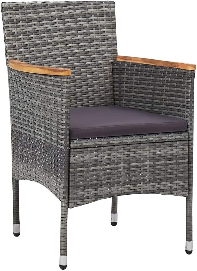 Modern Grey and Brown Outdoor Dining Set 3-Piece with Cushions, Weatherproof Poly Rattan and Acacia Wood for Patio Balcony Terrace, Durable Comfortable Seating Furniture