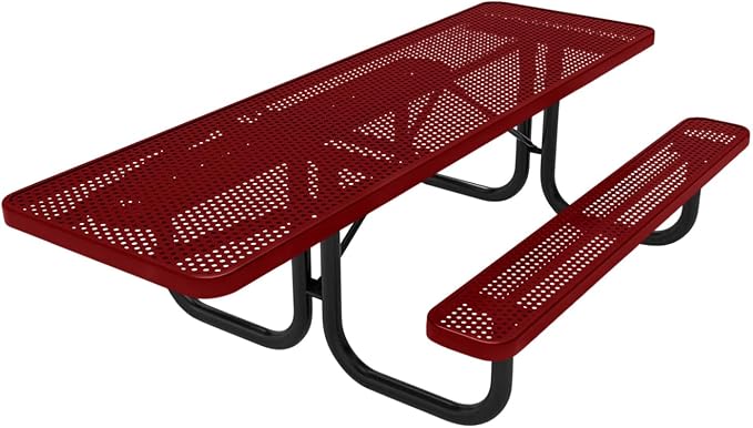 COATEDOUTDOORFURNITURE T8H-P-TXTBUR Heavy Duty Rectangular Portable Picnic Table Handicap Accessible on One End, 8 Ft, Textured Burgundy, Made in America