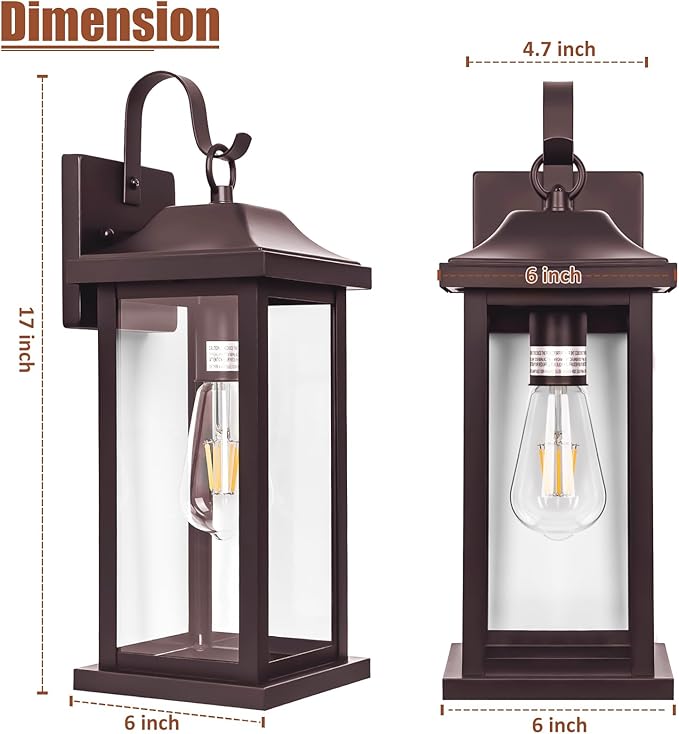2-Pack Large Bronze Outdoor Light Fixtures for House | Exterior Lighting Vintage Brown, Outside Wall Sconce Lanterns IP65 Waterproof, Porch Lights Rustic, ETL List