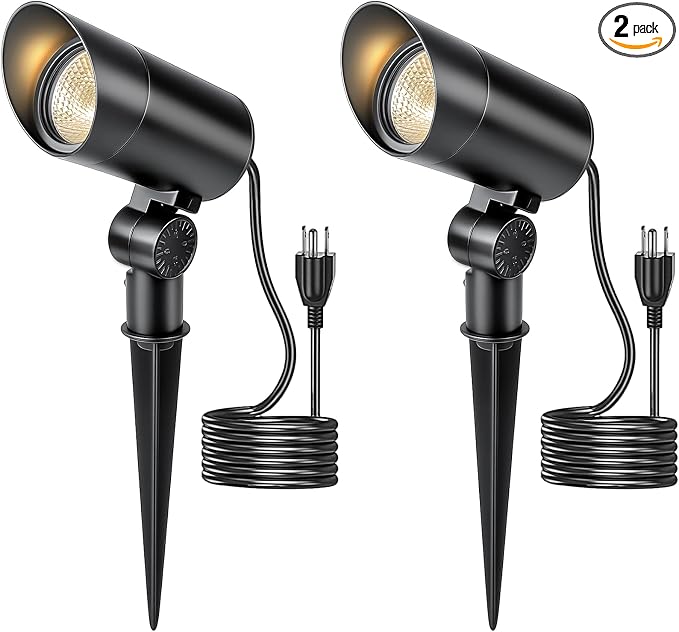 HIBOITEC 2 Pack 30W Outdoor LED Spot Lights 120V Plug in Flag Pole Light | 3000LM 3000K Warm White Waterproof Landscape Spotlight for Yard Garden Tree Statue, 5.9 FT Cord with Plug
