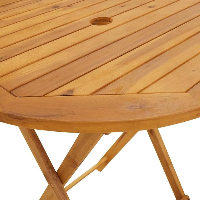 Solid Acacia Wood Folding Patio Table 27.6 Inch Outdoor Dining Table for Garden, Farmhouse Style Coffee with Natural Oil Finish