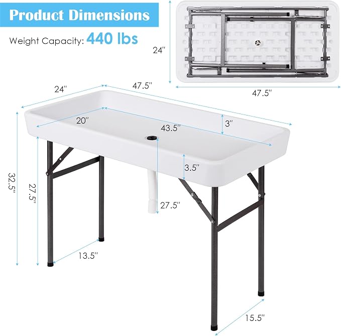 4 Foot Ice Cooler Table, Folding Buffet Cold Food Keeper w/Removable Matching Skirt & Drain Plug, Portable Patio Outdoor Chilling Table, Cooler Server for Party, Picnic, Camping, Wedding, BBQ