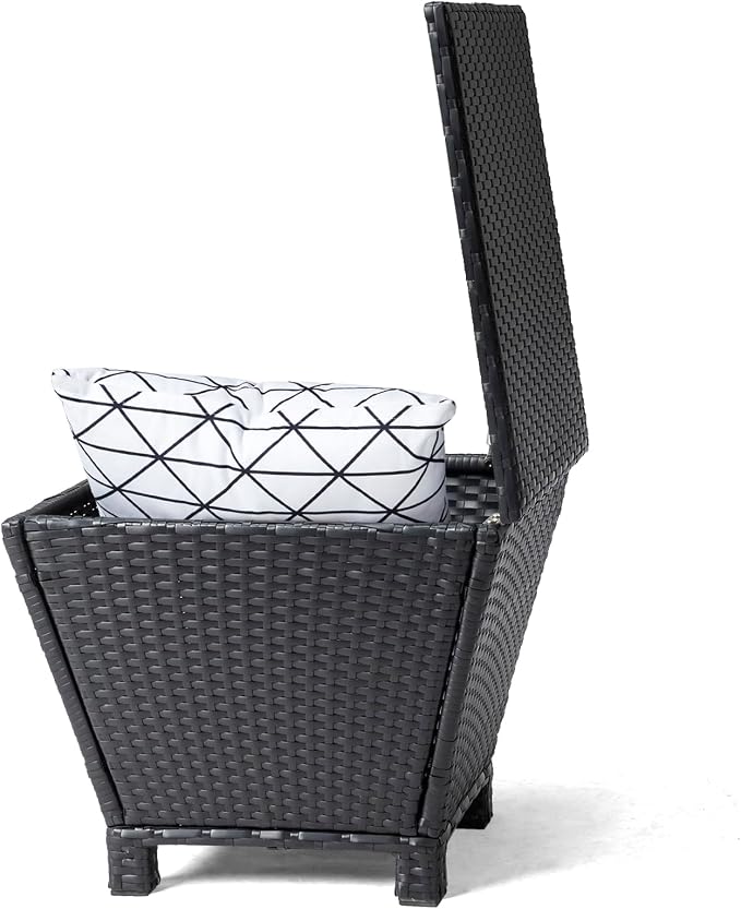 Outdoor Wicker Side Table with Storage, All-Weather Rattan Side Table, 13-Gallon Capacity, Water-Resistant Wicker Patio Table, for Outdoor Patio, Porch, Garden, Black