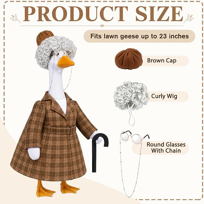 Old Lady Porch Goose Outfits Spring Summer Grandma Goose Clothes for 23" Porch Goose 100 Days of School Outdoor Garden Patio Yard Lawn Art Decoration