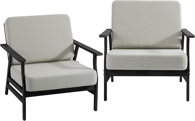 Dark Wood Patio Chair Outdoor Bistro Set, 2 Piece Outdoor Armrest Chair All Weather Patio Sofa Furniture Backyard Conversation Sets with Cushions - Light Camel