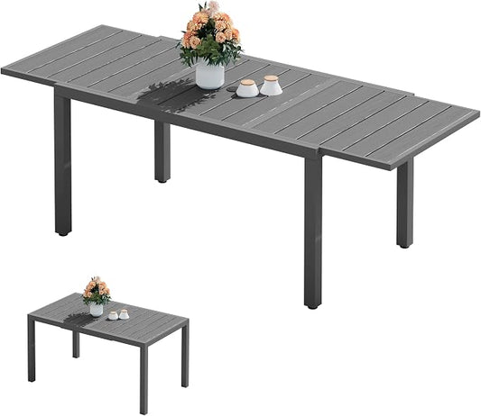 SERWALL Outdoor Expandable Dining Table 60" - 83", Grey | Patio Dining Table for 4-8 People, All Weather HDPE and Aluminum Outdoor Furniture
