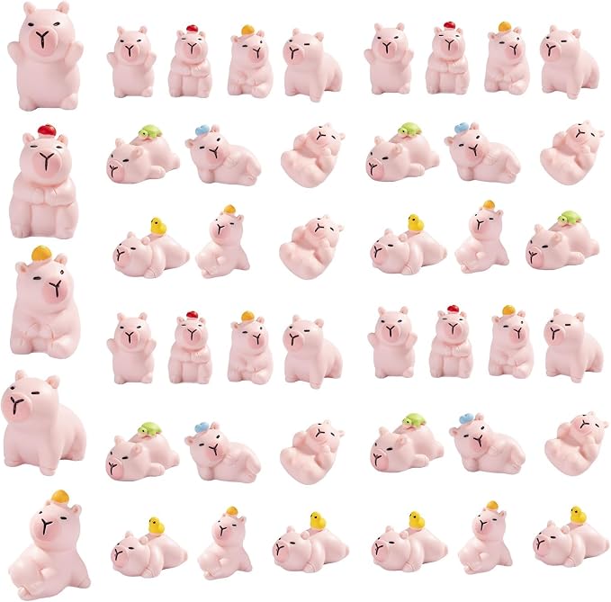 45 Pcs Mini Capybara Resin Figurines Capybara Figure Ornament Figurines for Home Office Desk Zen Garden Sensory Bins Collector Displays(Pink)
