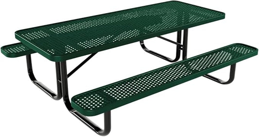 COATEDOUTDOORFURNITURE Heavy-Duty Portable Outdoor Kids Table, Punched Steel Kids Picnic Table, Commercial-Grade Picnic Table, Made in America (6ft Rectangular, Childrens, Textured Green)