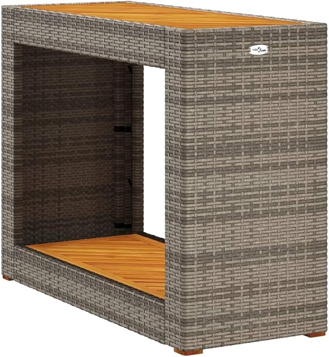 Patio Side Table with Wooden Top Gray 39.4"x15.7"x29.5" Outdoor Furniture Poly Rattan Side Tables for Patio, Garden, Backyard, Stable and Durable, Easy to Clean, Modern Design