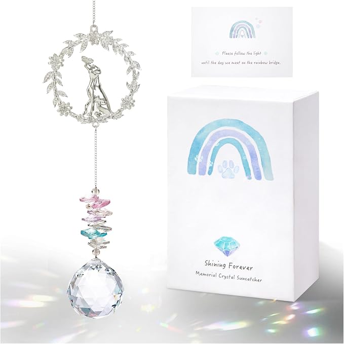Dog Memorial Suncatcher, Loss of Dog Sympathy Gift, Dog Remembrance Gifts | Thoughtful Dogs Passing Away Bereavement Gift, Pet Memory Rainbow Bridge Crystal Sun Catchers