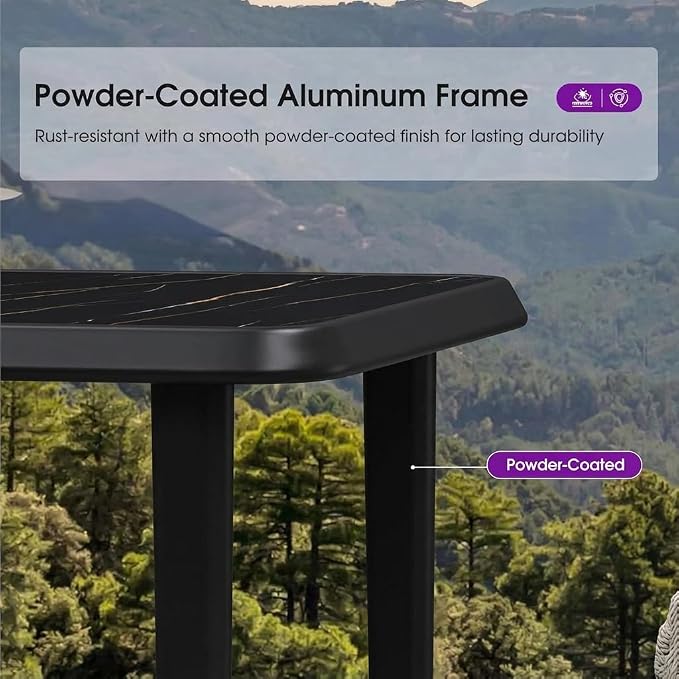 PURPLE LEAF Outdoor Counter Height Bar Table Rectangular Patio Pub Table with Waterproof Tabletop for Balcony Dark Grey
