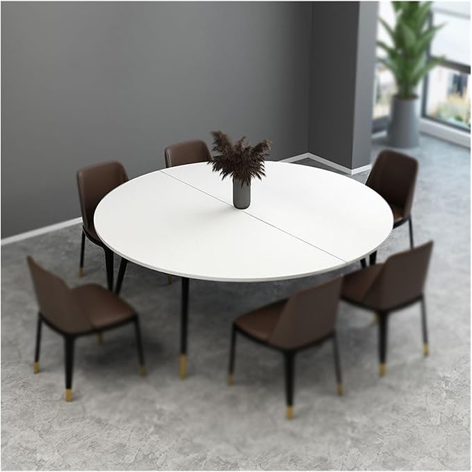 Storable Folding Round Dining Table 24-71 Inch, Wooden Half-Fold Design for Kitchen & Patio, Durable Metal Hardware, 59 Inch Milk Color Perfect for Small Spaces