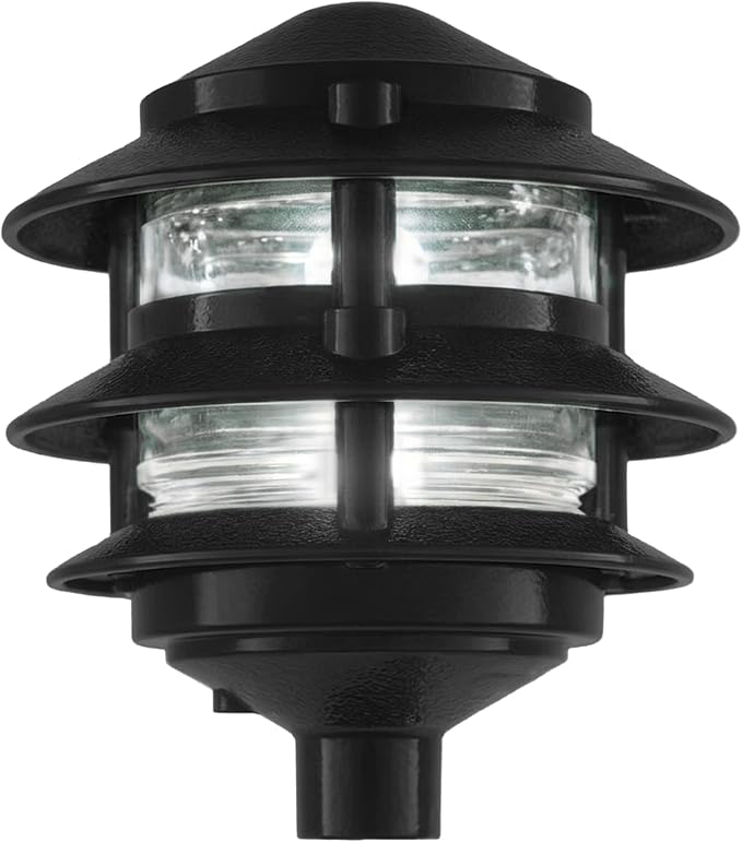 Greenfield Made in the USA Weatherproof Line-Voltage (120V) LED Outdoor Pathway Light – 3-Tier Permanent Outside Light for Walkway, Driveway & Landscaping – Professional Grade – Black