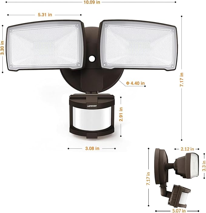 LEPOWER Hardwired LED Security Lights Motion Sensor Outdoor, 30W 3200LM | 5500K Daylight, 72 FT Range & 180° Detection, Easy to Install, IP65 Waterproof, 2 Head Flood Light for Garage, Yard, Porch