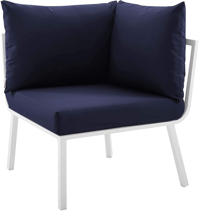 Modway Riverside 4 Piece Outdoor Patio Aluminum Set, 114 x 61.5 x 28, White Navy