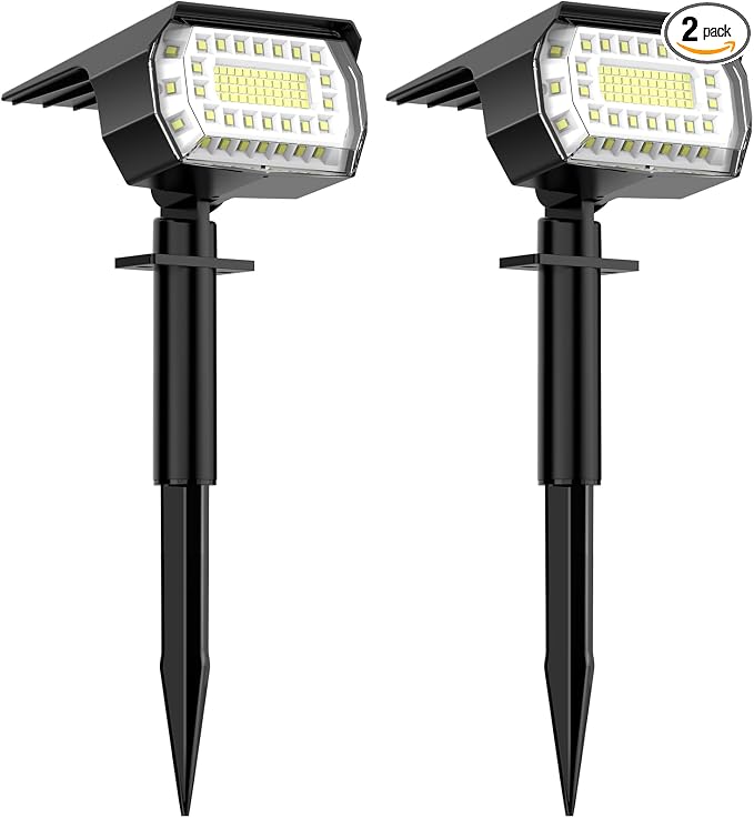 LANSOW Solar Spot Lights Outdoor, [2 Pack/76 LED] 2-in-1 Solar Landscape Spotlights, 3 Modes IP65 Waterproof Dusk to Dawn Solar Powered Flood Wall Lights for Outside Yard Garden Path(Cool White)