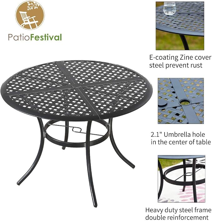 5-Piece Patio Dining Set Heavy Duty Outdoor Dining Furniture Set,Indoor Outdoor Dining Sets with Round Tabletop,4 Stackable Chairs