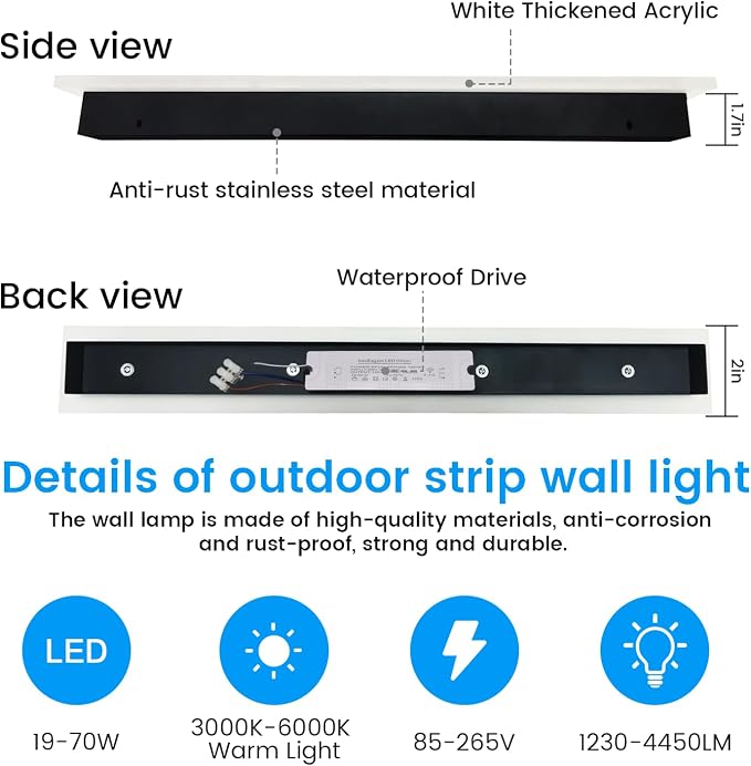 Porch Wall Lights - 2pack 31.5inch Long Strip Modern Outdoor Wall Light Fixture, Black Wall Mount Exterior Lighting Wall Sconce Outside Garage Lights for House, Courtyard, Corridor