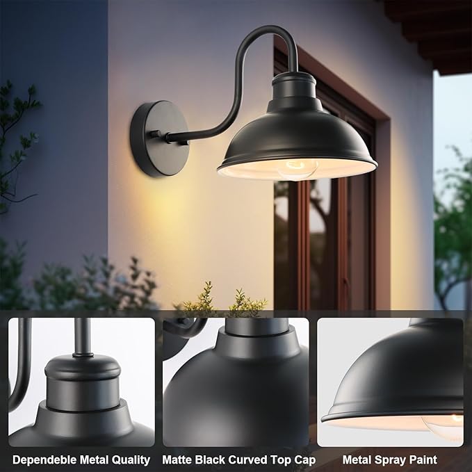 12" Barn Lights Outdoor Gooseneck Large Exterior Lighting Fixtures | Anti-Rust Waterproof Black Classic Farmhouse Industrial Wall-Mounted Barn Light Fixture for Garage/Porch/Patio ETL Listed