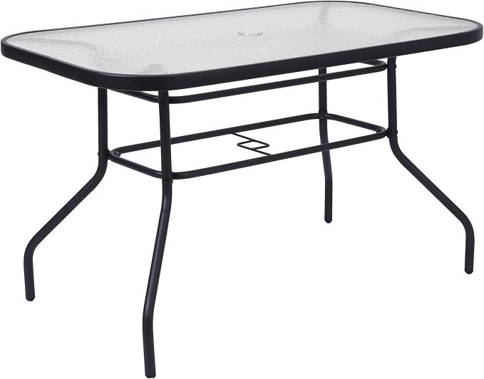 Merrick Lane Bardwell 5 Piece Outdoor Dining Table Set for 4 with Glass-Top Patio Table and 4 Stack Chairs with Flex Comfort Material in Red
