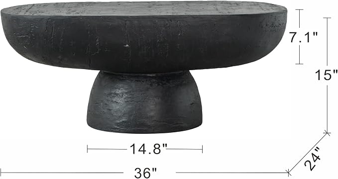 36" Faux Stone Coffee Table for Living Room Oval Coffee Table for Indoor or Outdoor, Modern Travertine Concrete Pattern Center Tables Side Tables, Magnesium Oxide, No Assembly,Black