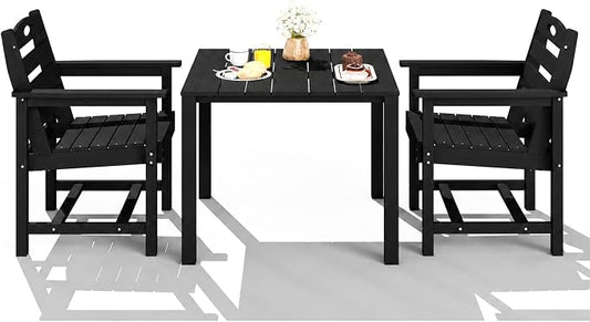 Domi HDPE Outdoor Dining Set, All-Weather Outdoor Dining Table Set of 3 with 2" Umbrella Hole, Outdoor Patio Dining Set for Garden, Poolside, Backyard, Deck, Black