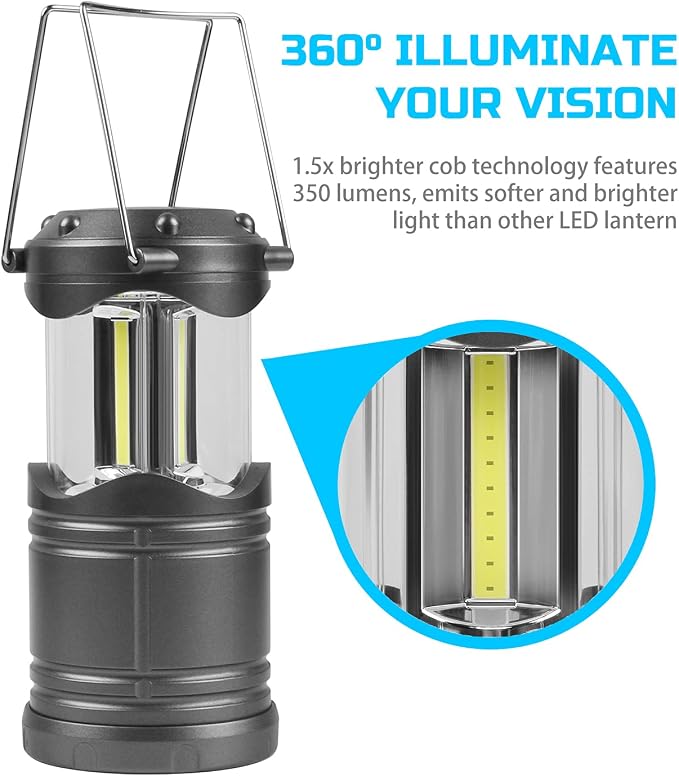 Lichamp LED Camping Lantern, 4 Pack Battery Powered Flashlight for Power Outages, Portable Collapsible Hanging Light Essential for Home, Outdoor, Emergency Lamp Survival Kit Gear for Hurricane, Gray