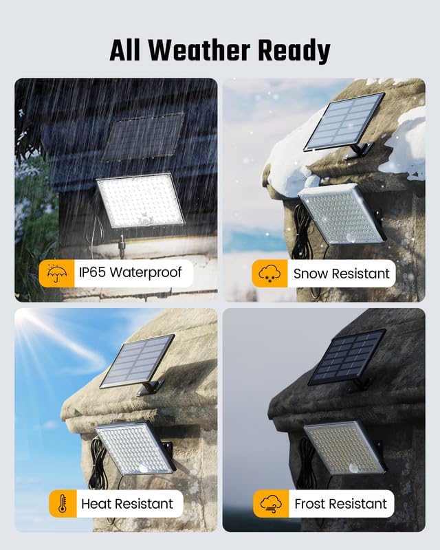 SUPERDANNY Solar Outside Lights with 113 Bright LEDs 7000K, Motion Sensor Outdoor Flood Lights Dusk to Dawn with 16ft Cable IP65 Waterproof, Security Light for Garden Barn Porch 2 Pack