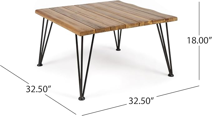 roomfitters Outdoor Wooden Coffee Table with Slatted Top and Iron Hairpin Legs, Patio Accent Table for Garden, Natural