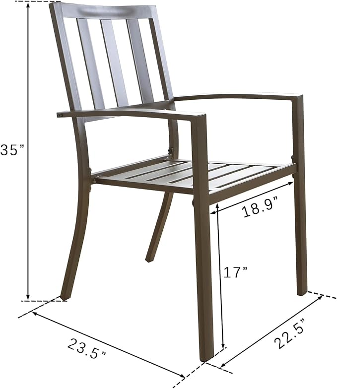 Kozyard Coolmen Outdoor Patio Dining Chair Set of 2, Steel Frame Stackable Chairs with Cushions, Weather Resistant, Brown Frame for Garden, Balcony, Backyard