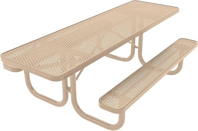 COATEDOUTDOORFURNITURE Heavy-Duty Portable ADA-Compliant Outdoor Picnic Table, Punched Steel Patio Furniture Made in America (8ft Rectangular, Both-Side Handicap, Tan with Tan Frames)