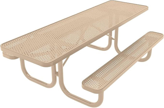 COATEDOUTDOORFURNITURE Heavy-Duty Portable ADA-Compliant Outdoor Picnic Table, Punched Steel Patio Furniture Made in America (8ft Rectangular, Both-Side Handicap, Tan with Tan Frames)