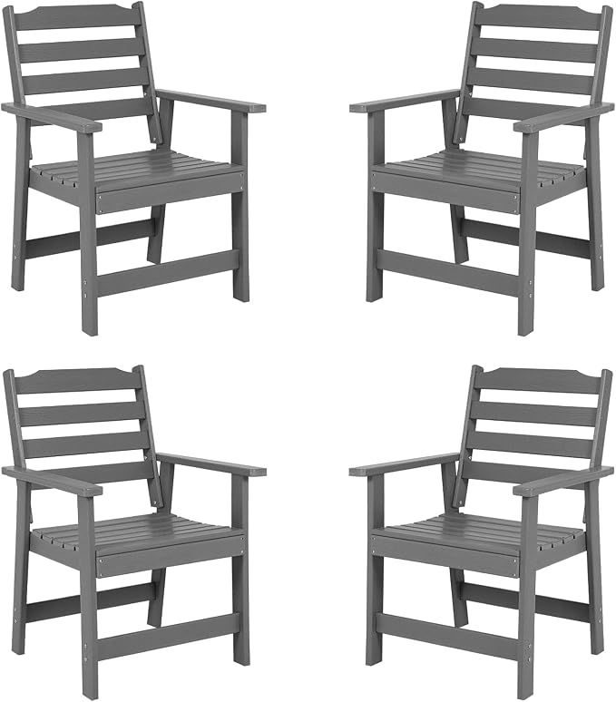FUNBERRY Outdoor Dining Chairs Set of 4, HDPE Patio Chairs for Outside | Wood-Grain, HDPE All Weather, No Rot or Rust or Crack, UV Fade Shield, 330LBS Weight Capacity, Easy-Clean for Outside