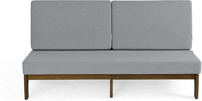 Outdoor Furniture Patio Couch, Weather Resistant 3-Seater Patio Sofa with Removable Cushion, Teak Wood Frame for Porch & Backyard Seating - Grey
