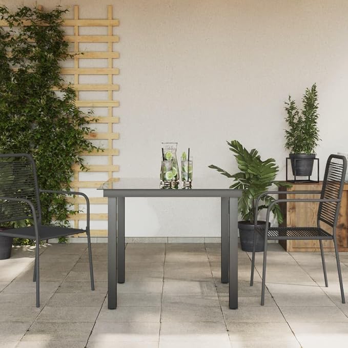 Aluminum Frame Glass Dining Table 31.5in Black Outdoor | Clear Glass Top, Spill-Resistant Surface, Compact for 4, Easy Clean, Patio Balcony Use