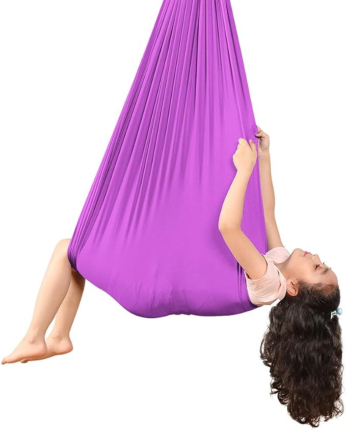 Kids Sensory Therapy Swing Hammock Children's Swing Hammock Indoor Elastic Cuddle Pod Swing for Autism Boys Girls with ADHD SPD Asperger's Sensory Integration Special Needs (Purple)