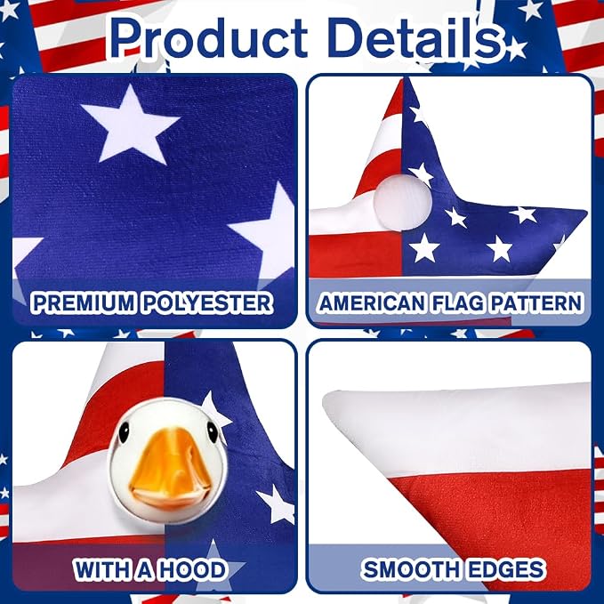 4th of July Patriotic Flag Porch Goose Outfits for 23" Lawn Statue Independence Day Star Goose Costume for Garden Patio USA 250th Anniversary Decoration