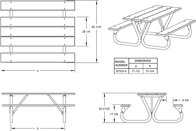 Pilot Rock Galvanized Steel DIY Picnic Table Frame Kit, Non-Tip, Fits 6-8 Ft Wood Planks